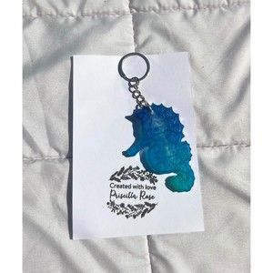 Seahorse Blue Ombre resin Keychain